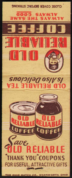 Vintage full matchbook OLD RELIABLE COFFEE tin and jar pictured Dayton Spice Ohio