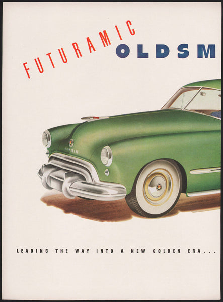 Vintage magazine ad OLDSMOBILE Futuramic from 1948 GM green automobile 2 page