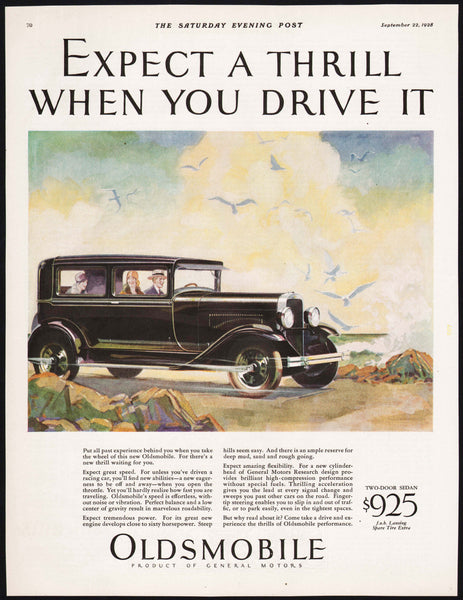 Vintage magazine ad OLDSMOBILE General Motors from 1928 Two Door Sedan pictured