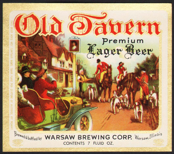 Vintage label OLD TAVERN Premium Lager Beer 7oz Warsaw Brewing Illinois n-mint+