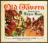 Vintage label OLD TAVERN Premium Lager Beer 7oz Warsaw Brewing Illinois n-mint+