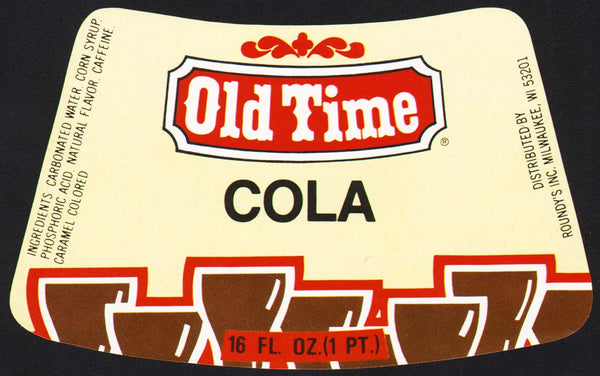 Vintage soda pop bottle label OLD TIME COLA Roundys Milwaukee Wisconsin n-mint+