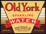Vintage soda pop bottle label OLD YORK WATER John Lasser Chicago new old stock