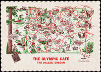 Vintage placemat THE OLYMPIC CAFE 1950 map pictured The Dalles Oregon n-mint+