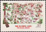 Vintage placemat THE OLYMPIC CAFE 1950 map pictured The Dalles Oregon n-mint+