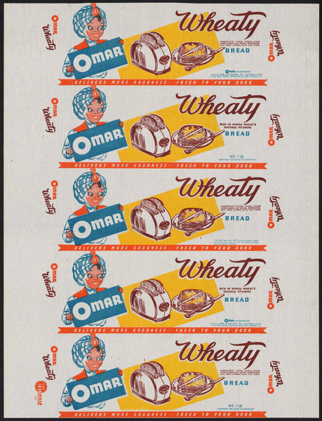 Vintage bread wrapper OMAR WHEATY boy pictured dated 1951 unused new old stock