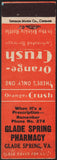 Vintage matchbook cover ORANGE CRUSH soda pop Glade Spring Pharmacy Virginia