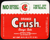 Vintage soda pop bottle label CRUSH ORANGE 28oz NDNR Phoenixville PA n-mint+