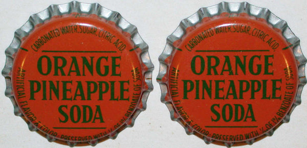 Soda pop bottle caps ORANGE PINEAPPLE Lot of 2 cork lined unused new old stock