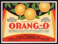 Vintage soda pop bottle label ORANG-O oranges pictured John Lasser Chicago n-mint+