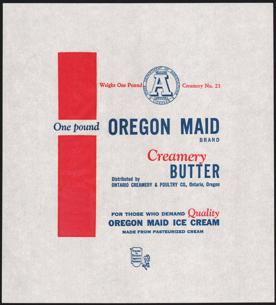 Vintage wrapper OREGON BUTTER Ontario Creamery and Poultry Oregon unused n-mint+
