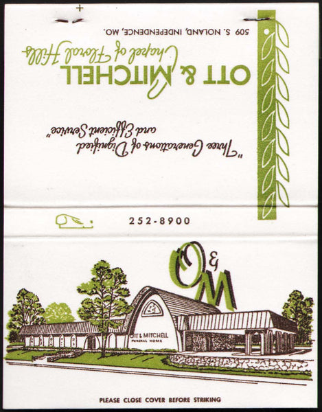 Vintage full matchbook OTT and MITCHELL Funeral Home pictured Independence MO