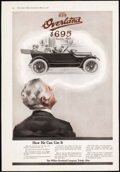 Vintage magazine ad OVERLAND from 1916 Willys Overland Co Toledo Ohio 2 page