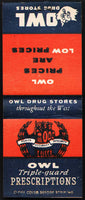 Vintage full matchbook OWL DRUG STORES owl and triple guards pictured unused