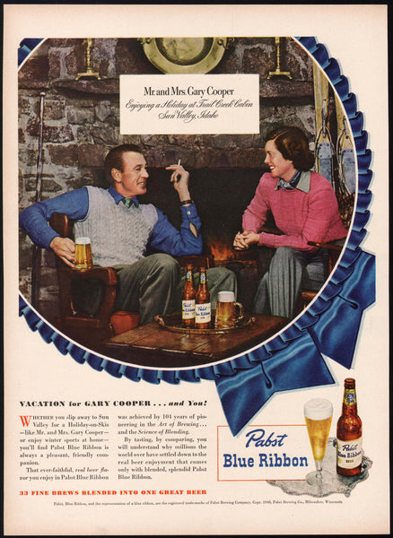 Vintage magazine ad PABST BLUE RIBBON BEER 1948 Gary Cooper and wife pictured