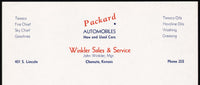Vintage letterhead PACKARD AUTOMOBILES Winkler Sales Texaco Chanute Kansas n-mint