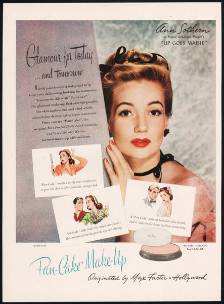 Vintage magazine ad PAN CAKE MAKE UP Max Factor 1946 Ann Sothern Up Goes Maisie