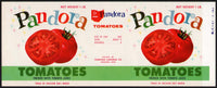 Vintage label PANDORA TOMATOES Pandora Ohio picturing tomatoes unused n-mint+
