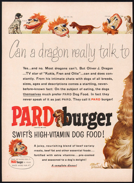 Vintage magazine ad PARD BURGER Dog Food 1954 Staehle art Kukla Fran Ollie 2 page