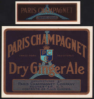 Vintage soda pop bottle label PARIS GINGER ALE 28oz Eiffel Tower Rochester NY