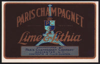 Vintage soda pop bottle label PARIS LIME LITHIA 12oz Eiffel Tower Rochester NY