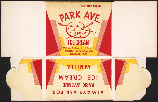 Vintage box PARK AVE Ice Cream Vanilla Abood Cleveland Ohio unused new old stock