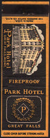 Vintage matchbook cover PARK HOTEL Great Falls Montana picturing the hotel