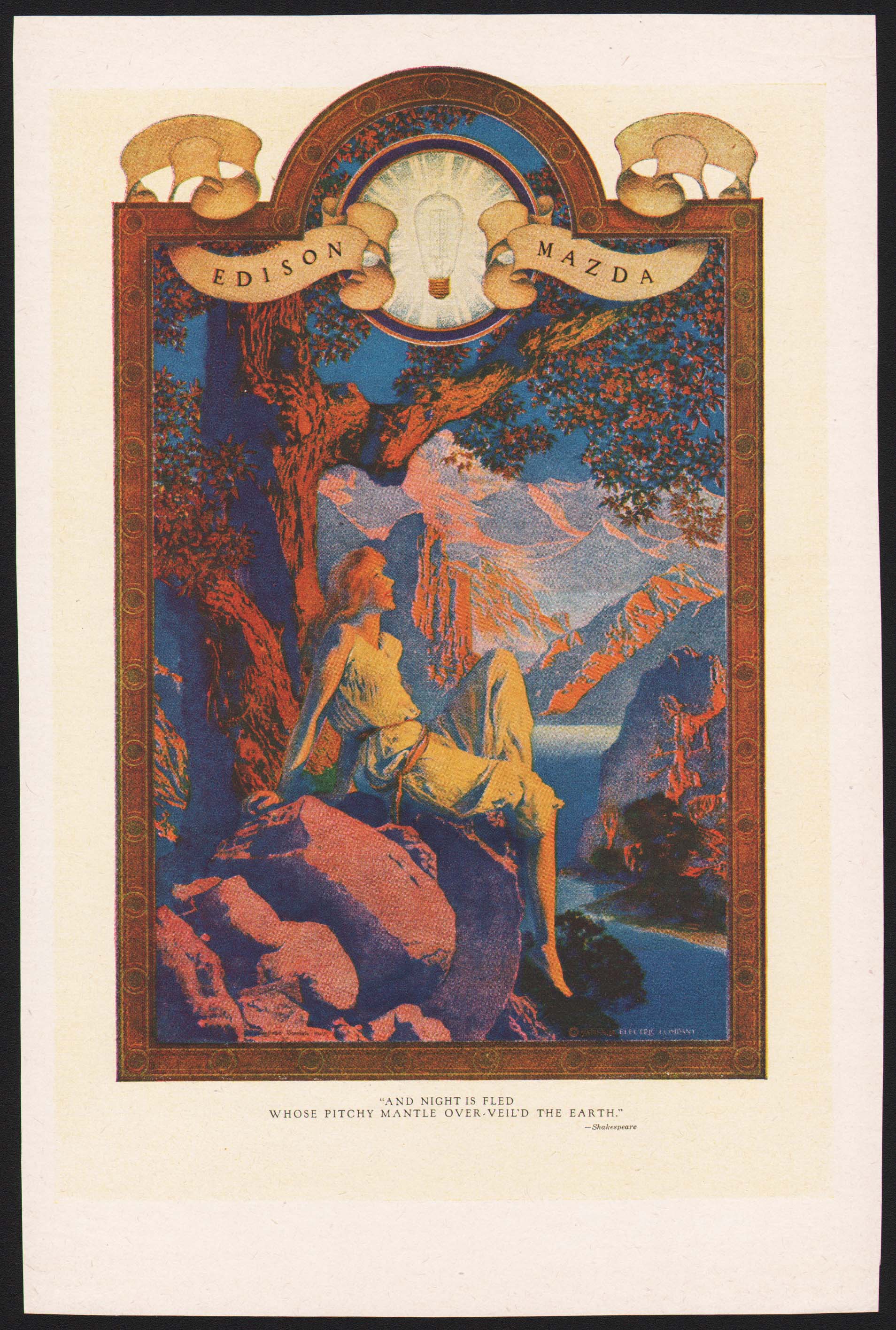 Vintage magazine ad MAXFIELD PARRISH Dawn from 1918 Edison Mazda