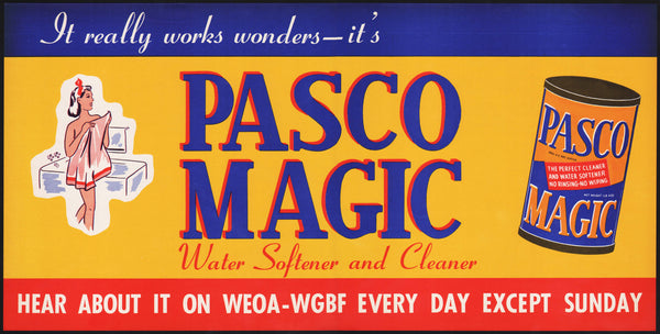 Vintage sign PASCO MAGIC Cleaner woman pictured large size new old stock n-mint