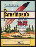 Vintage soda pop bottle label PATHFINDERS CLUB SODA feather 12oz Churchville NY