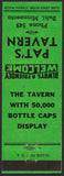Vintage matchbook cover PATS TAVERN 50,000 bottle caps display Buhl Minnesota
