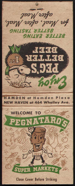 Vintage full matchbook PEGNATAROS SUPER MARKETS cartoon Peg Hamden New Haven CT