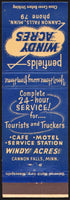 Vintage matchbook cover PENFIELDS WINDY ACRES Cafe Motel Cannon Falls Minnesota