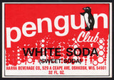 Vintage soda pop bottle label PENGUIN CLUB WHITE SODA Oshkosh Wisconsin unused