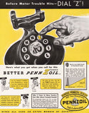 Vintage magazine ad PENNZOIL 1940 Pennsylvania motor oil Be Oil Wise Owls Dial Z