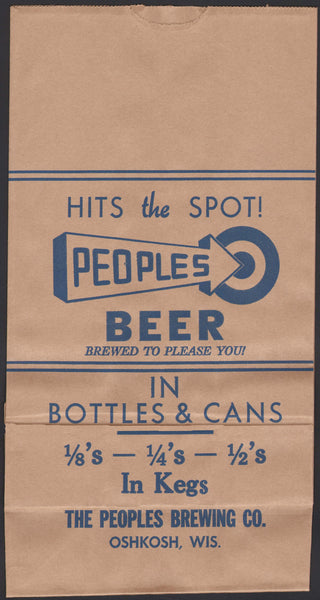 Vintage bag PEOPLES BEER bottles cans Peoples Brewing Oshkosh Wisconsin unused