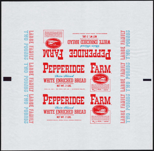 Vintage bread wrapper PEPPERIDGE FARM THIN SLICED Norwalk Connecticut n-mint