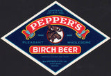 Vintage soda pop bottle label PEPPERS BIRCH BEER moose pictured Ashland PA n-mint+
