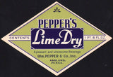 Vintage soda pop bottle label PEPPERS LIME DRY Ashland PA unused new old stock