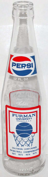 Vintage soda pop bottle PEPSI COLA Furman University Basketball 12oz 1975 n-mint