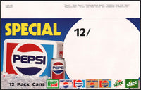 Vintage shelf sign PEPSI SPECIAL 12 pack cans Mountain Dew Slice unused n-mint