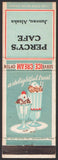 Vintage matchbook cover PERCYS CAFE fountain glasses ice cream Juneau Alaska