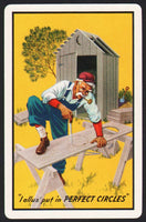 Vintage playing card PERFECT CIRCLE piston rings yellow hillbilly and outhouse