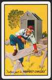 Vintage playing card PERFECT CIRCLE piston rings yellow hillbilly and outhouse