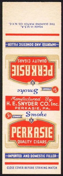 Vintage matchbook cover PERKASIE CIGARS H E Snyder Pennsylvania salesman sample
