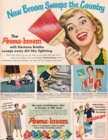 Vintage magazine ad PERMA BROOM 1949 with Electrene bristles and the Whisk off