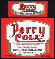 Vintage soda pop bottle label PERRY COLA Mt Vernon New York new old stock n-mint