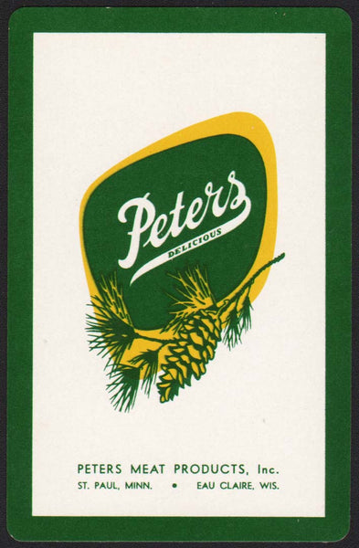 Vintage playing card PETERS MEAT PRODUCTS green border St Paul MN Eau Claire WI