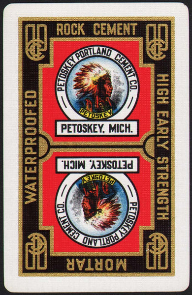 Vintage playing card PETOSKEY PORTLAND CEMENT CO red indian pictured Michigan