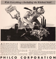 Vintage magazine ad PHILCO CORPORATION 1943 Eric Godal WWII art Hitler Hirohito